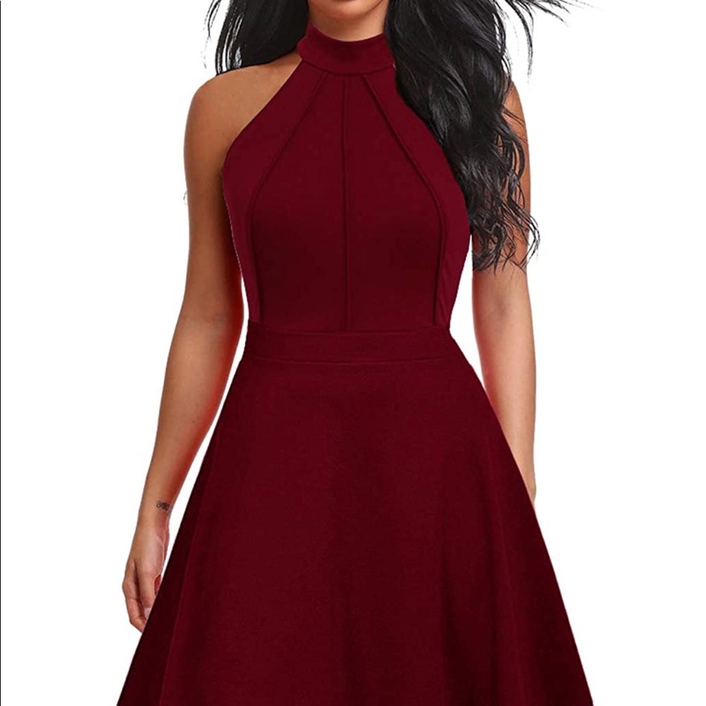 Halter dress A line dress burgundy